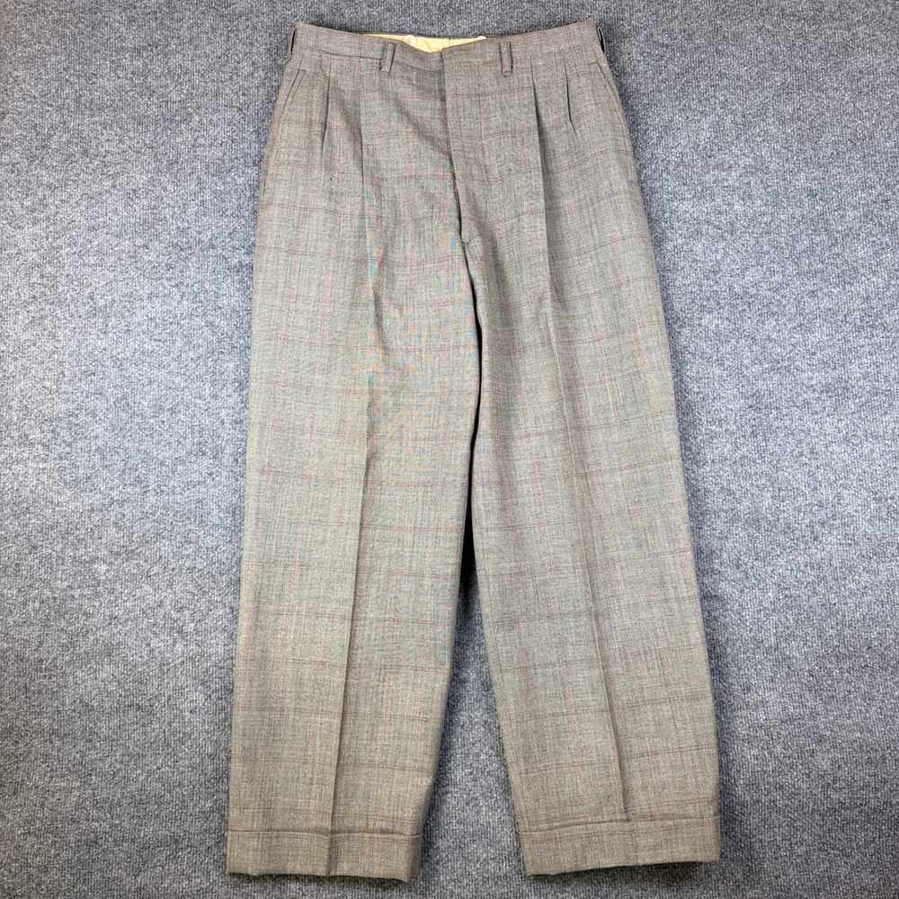Vintage 50s Drop Loop Pants Mens 32x28 Plaid Wool Talon Zip Pleated Rockabilly